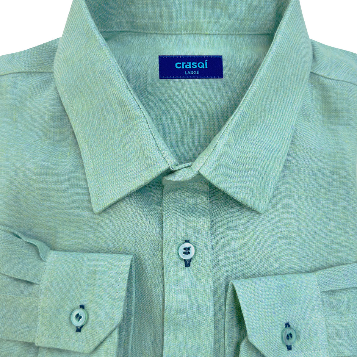 MALLORCA Linen Shirt - Light Green/Dark Jade CRASQI MALLORCA Linen Shirt - Light Green/Dark Jade CRASQI