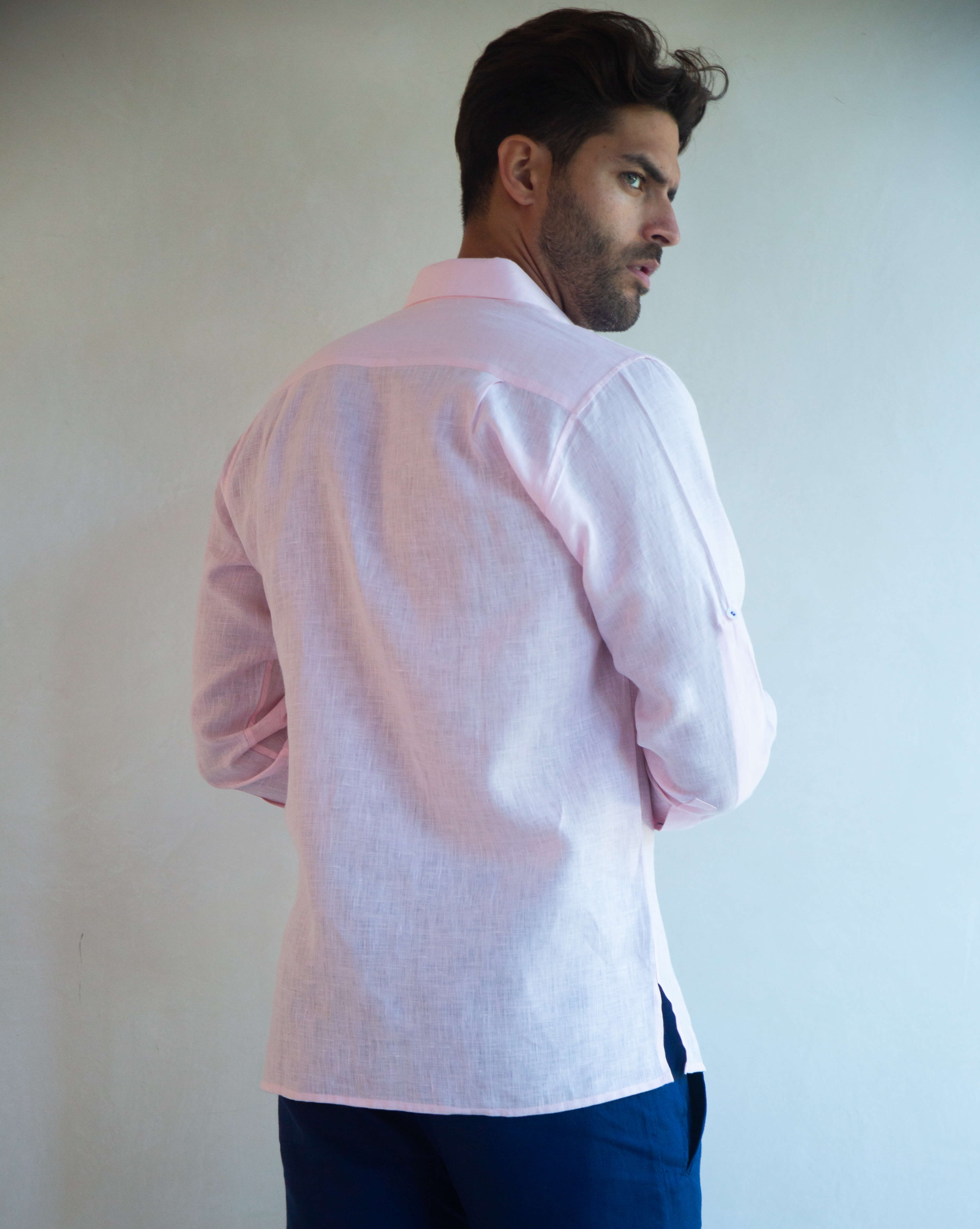 MALLORCA Linen Shirt - Pink/Blue/Blue - CRASQI