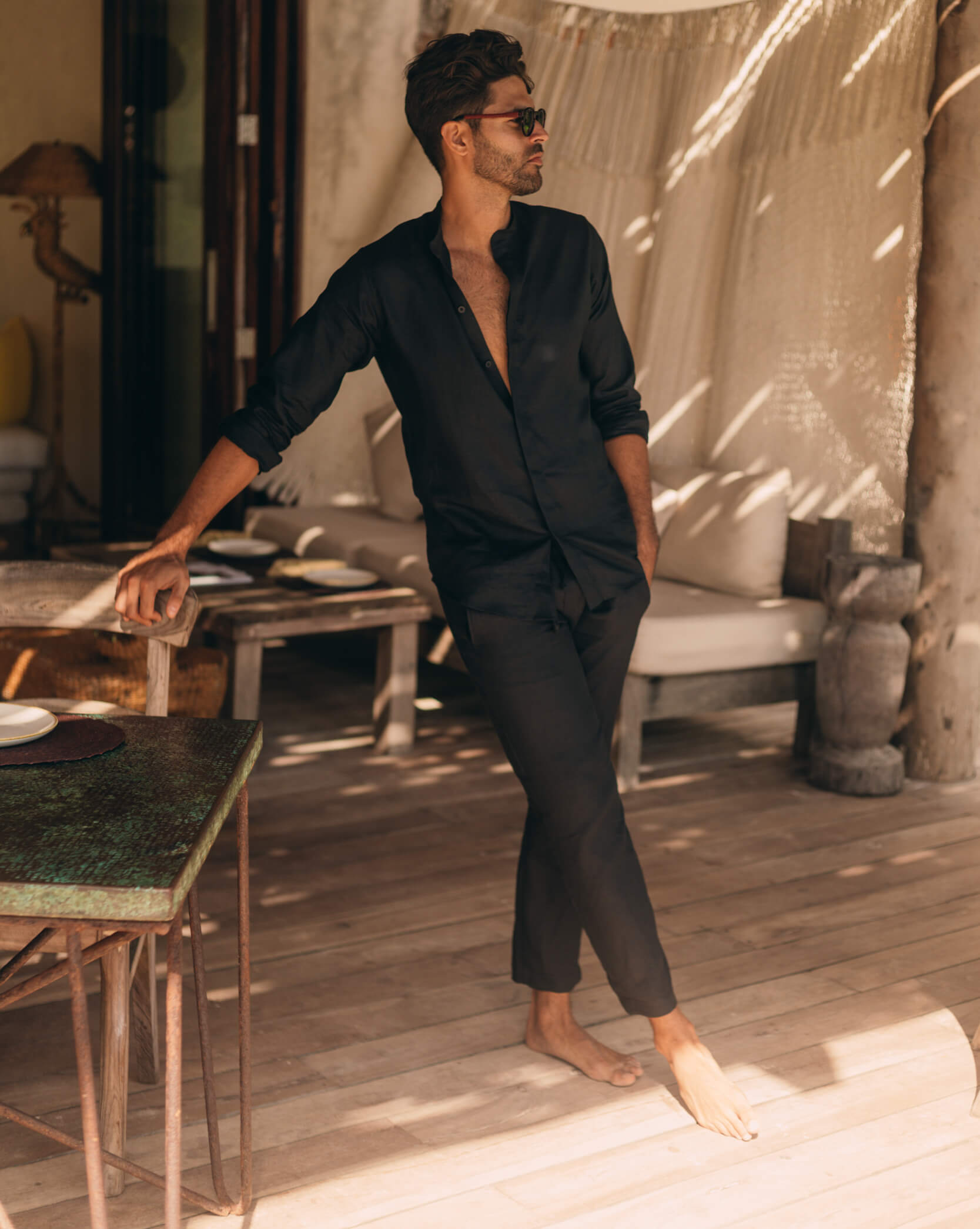 MENORCA Linen Shirt - Black/Black - CRASQI