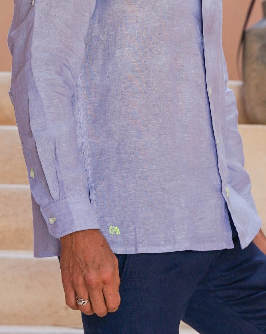 MALLORCA Linen Shirt - Azulito/Neon Yellow - CRASQI