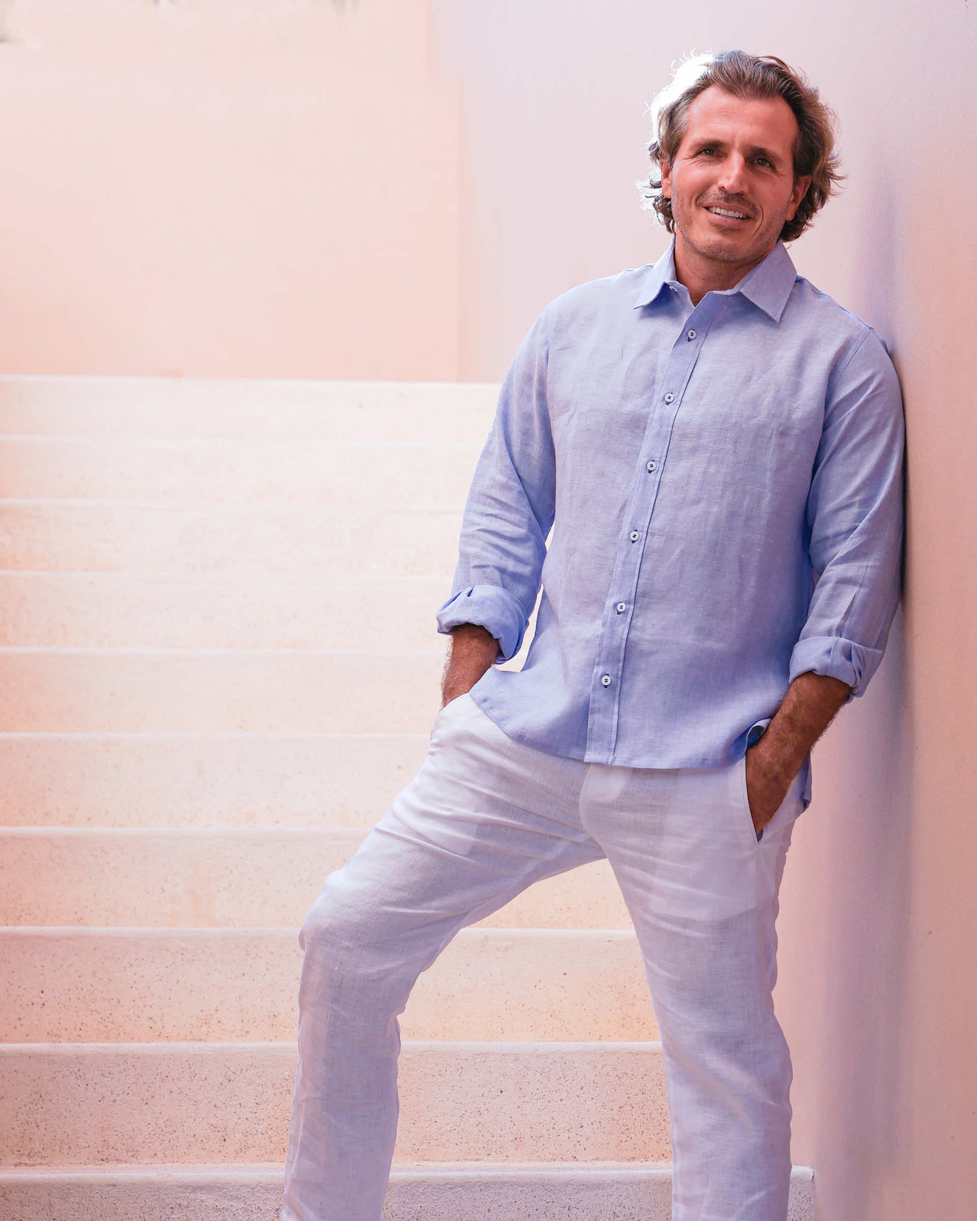 MALLORCA Linen Shirt - Azul Cielo/Navy Blue - CRASQI