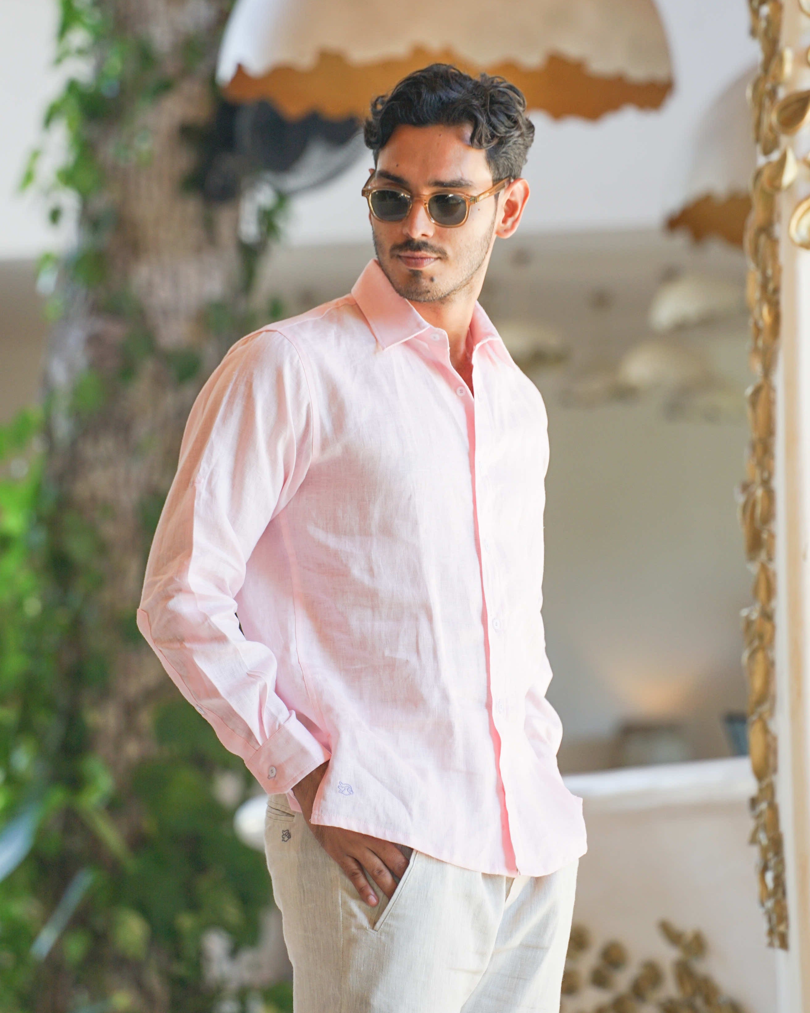 MALLORCA Linen Shirt - Pink/Blue/Blue - CRASQI