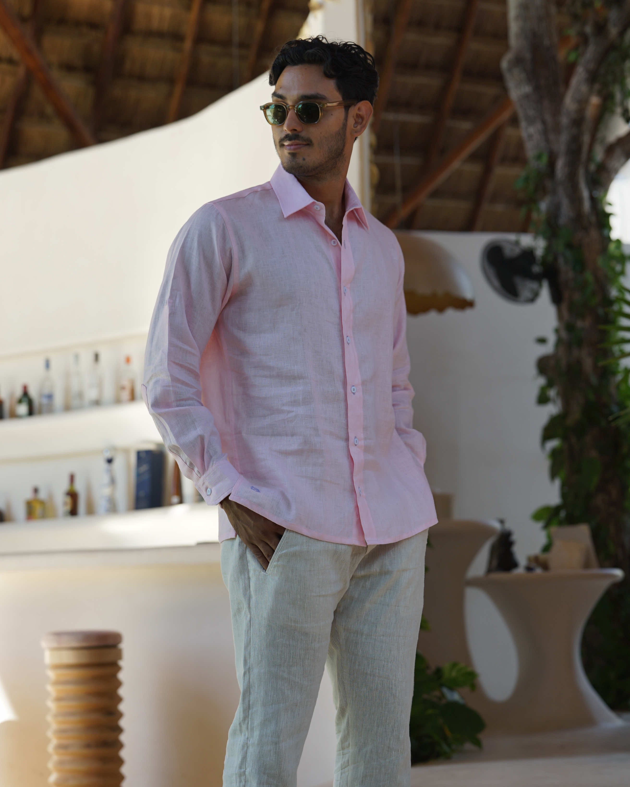 MALLORCA Linen Shirt - Pink/Lilac - CRASQI