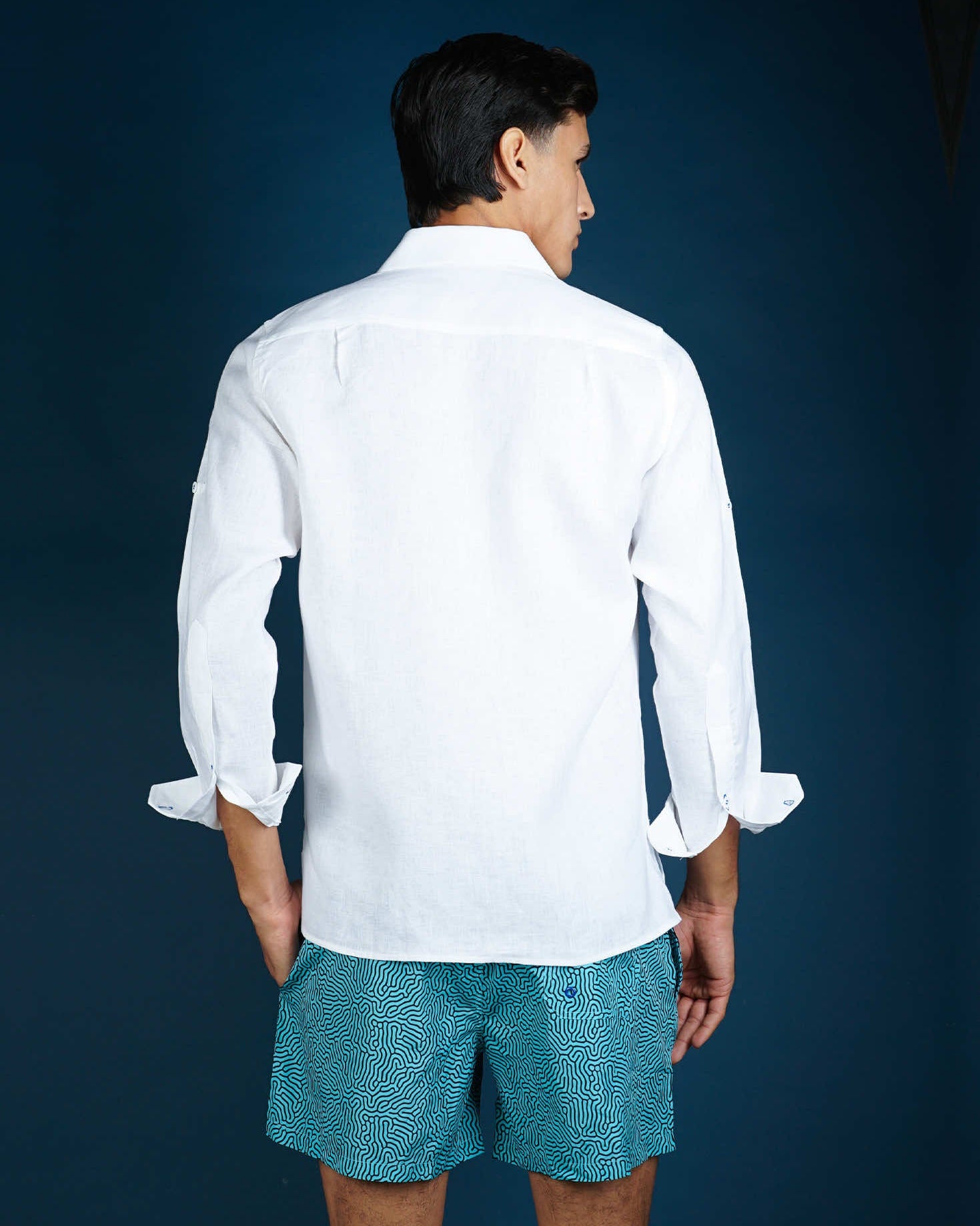 MALLORCA Linen Shirt - White/Royal Blue - CRASQI