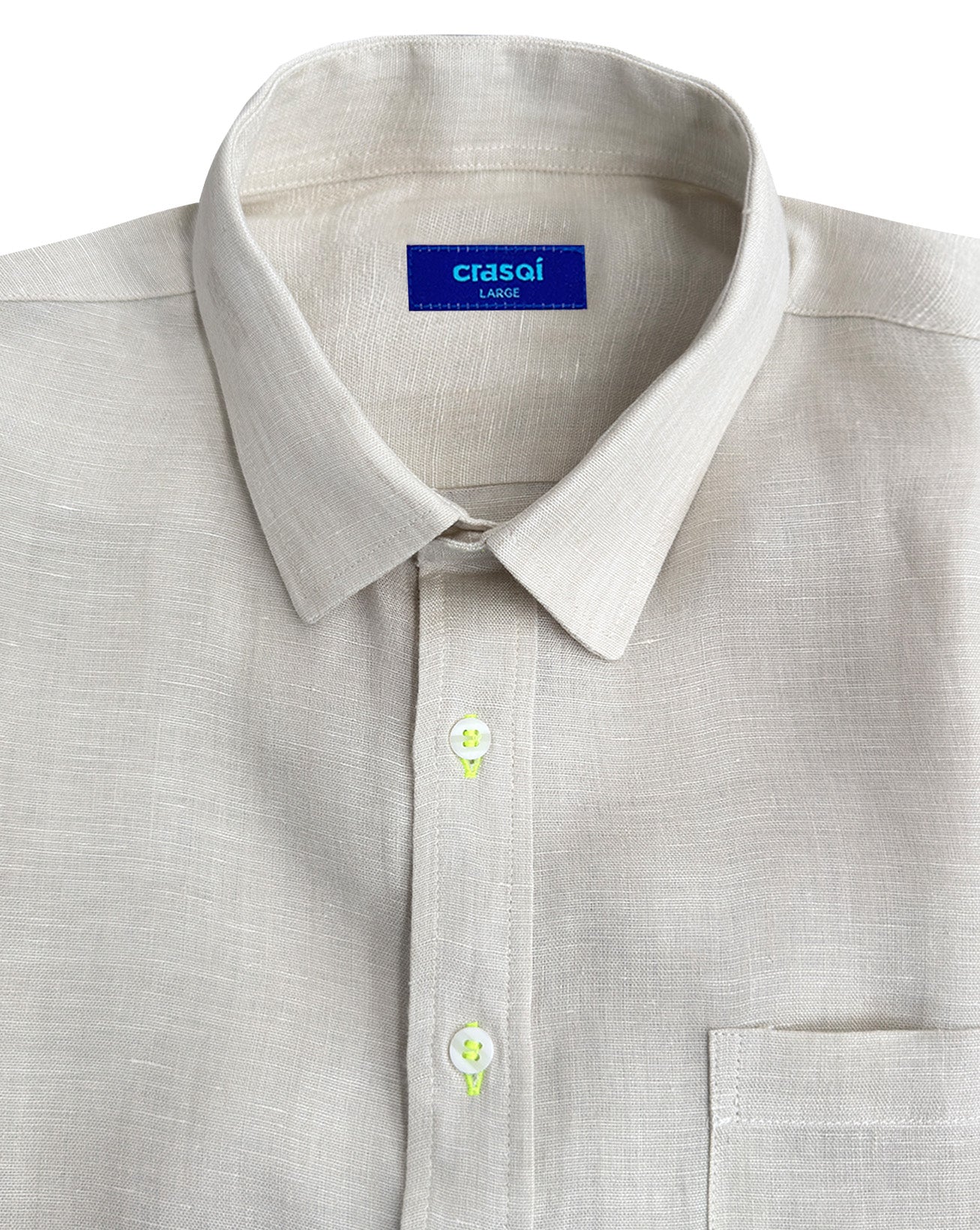 MARBELLA Linen Shirt - Sand/Neon Yellow - CRASQI