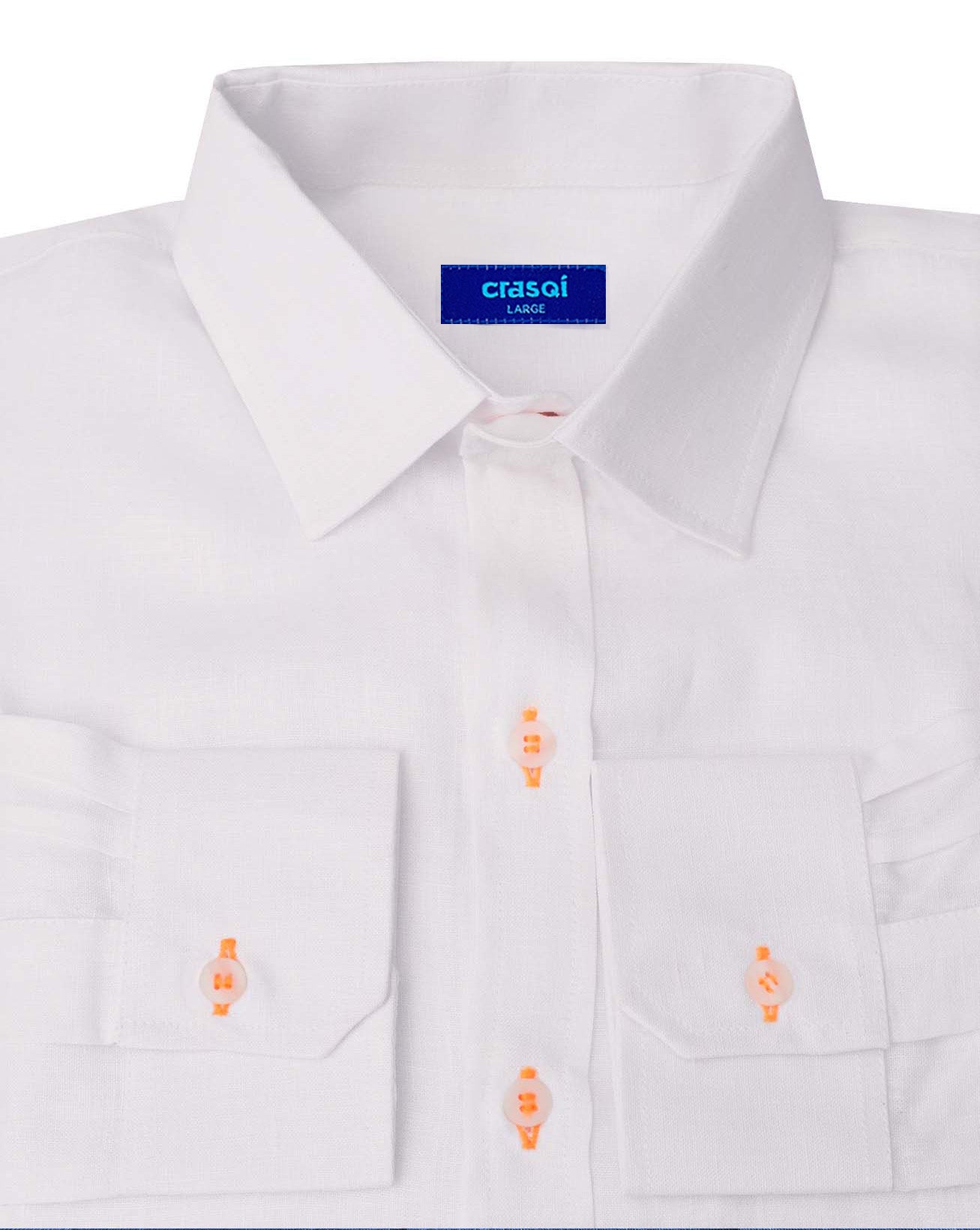 MALLORCA Linen Shirt - White/Neon Orange - CRASQI
