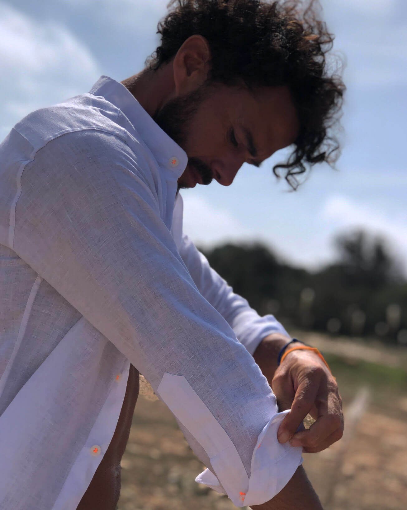 MENORCA Linen Shirt - White/Neon Orange – CRASQI