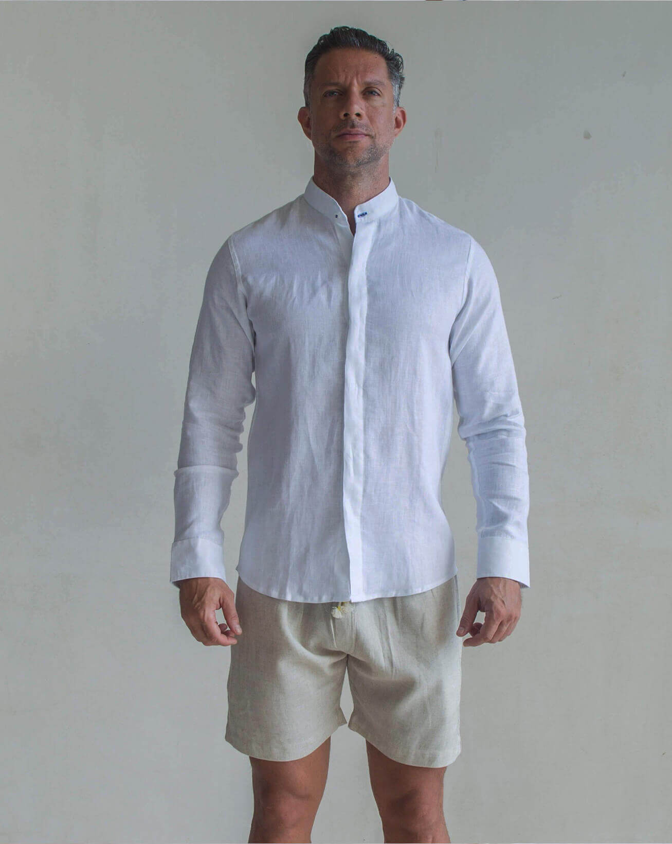 MENORCA Linen Shirt - White/Royal Blue – CRASQI