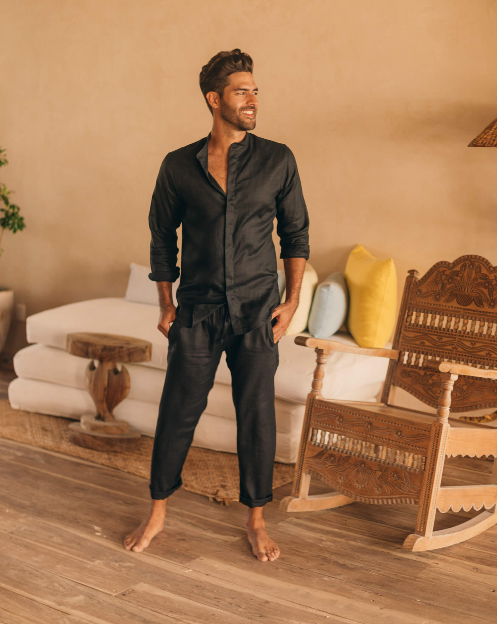 MENORCA Linen Shirt - Black/Black – CRASQI