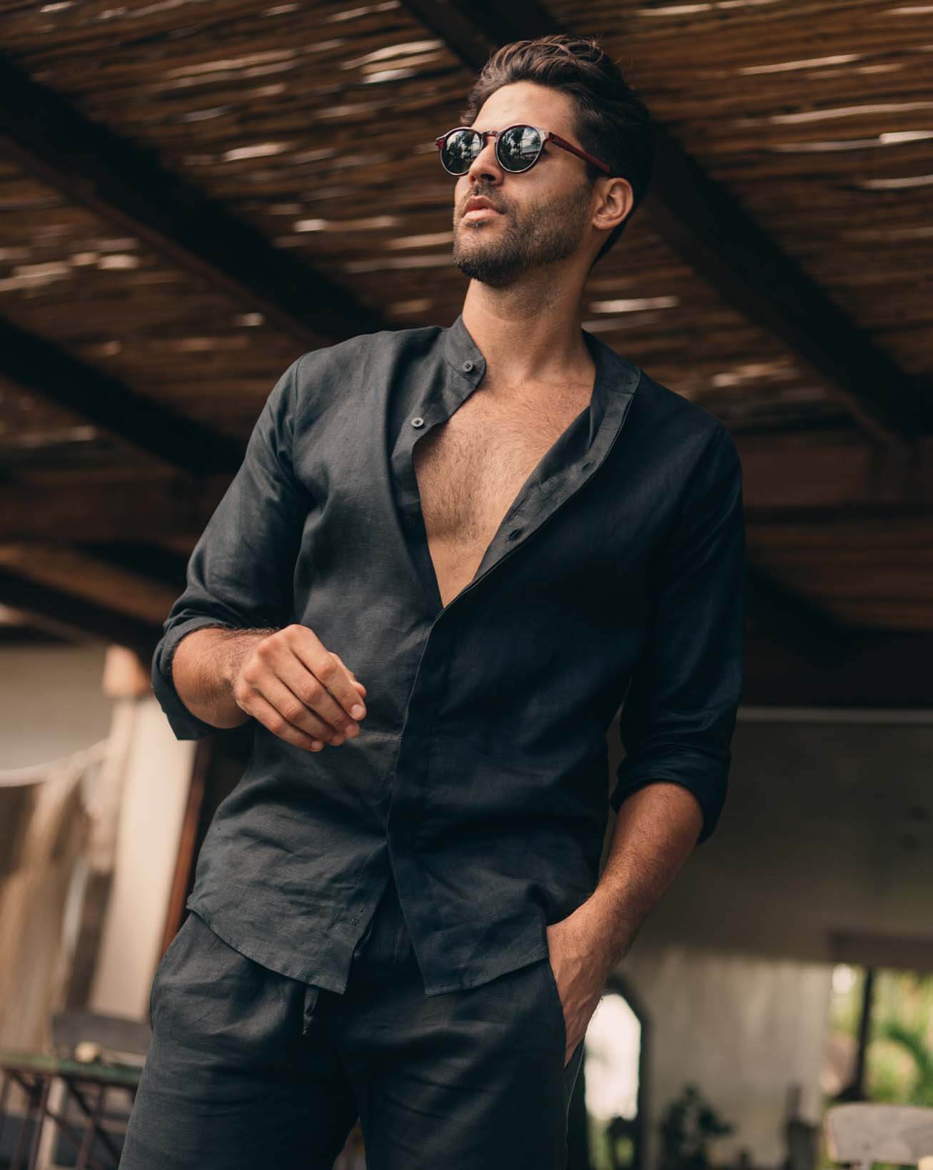 MENORCA Linen Shirt - Black/Black – CRASQI