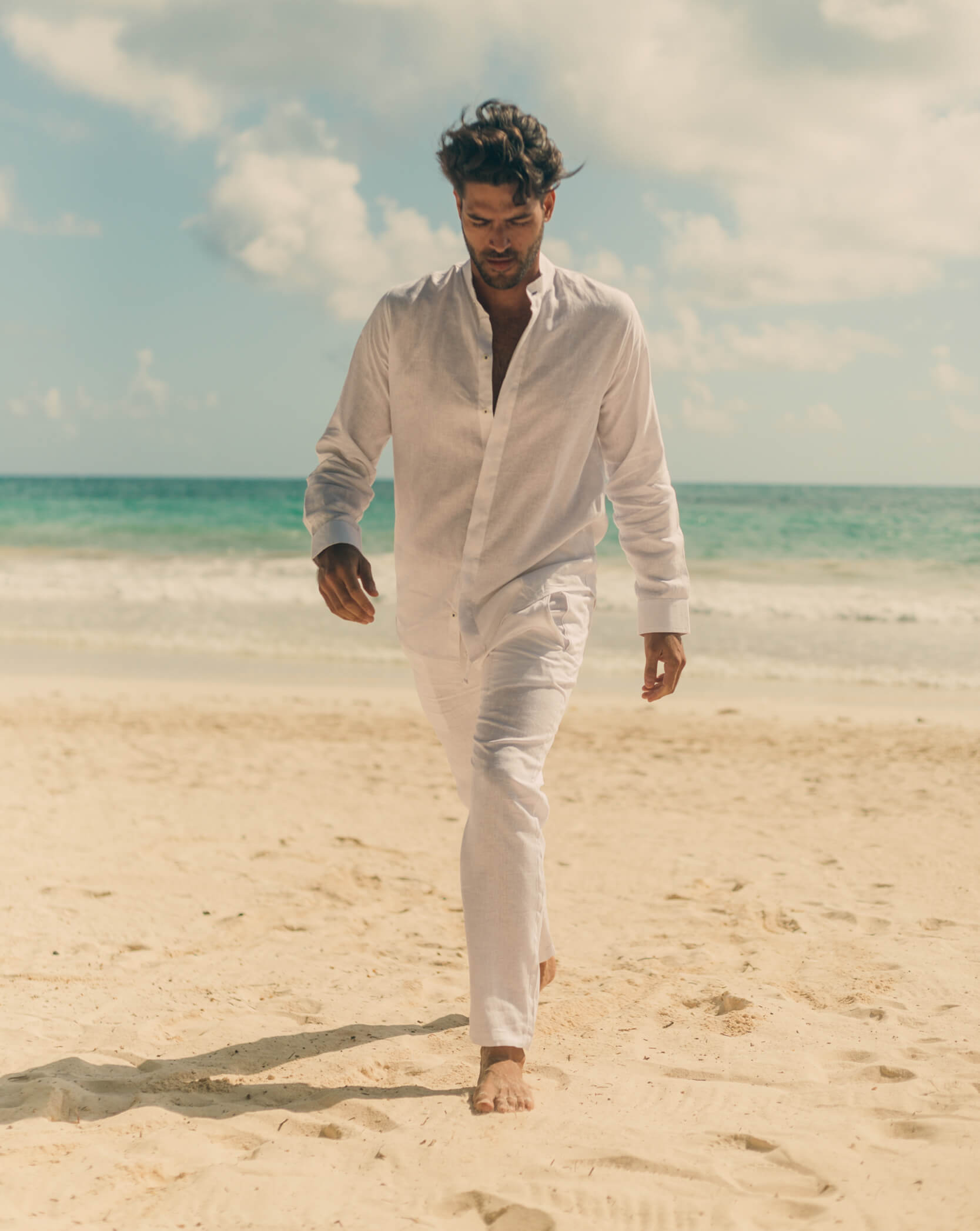 MENORCA Linen Shirt - White/Royal Blue MENORCA Linen Shirt - White/Royal Blue
