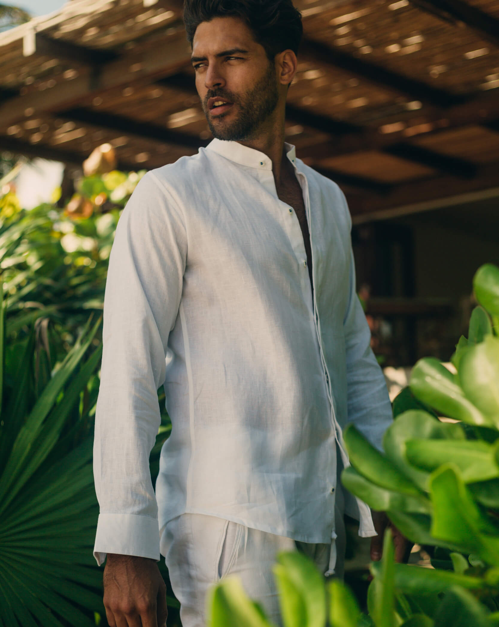 MENORCA Linen Shirt - White/Royal Blue – CRASQI