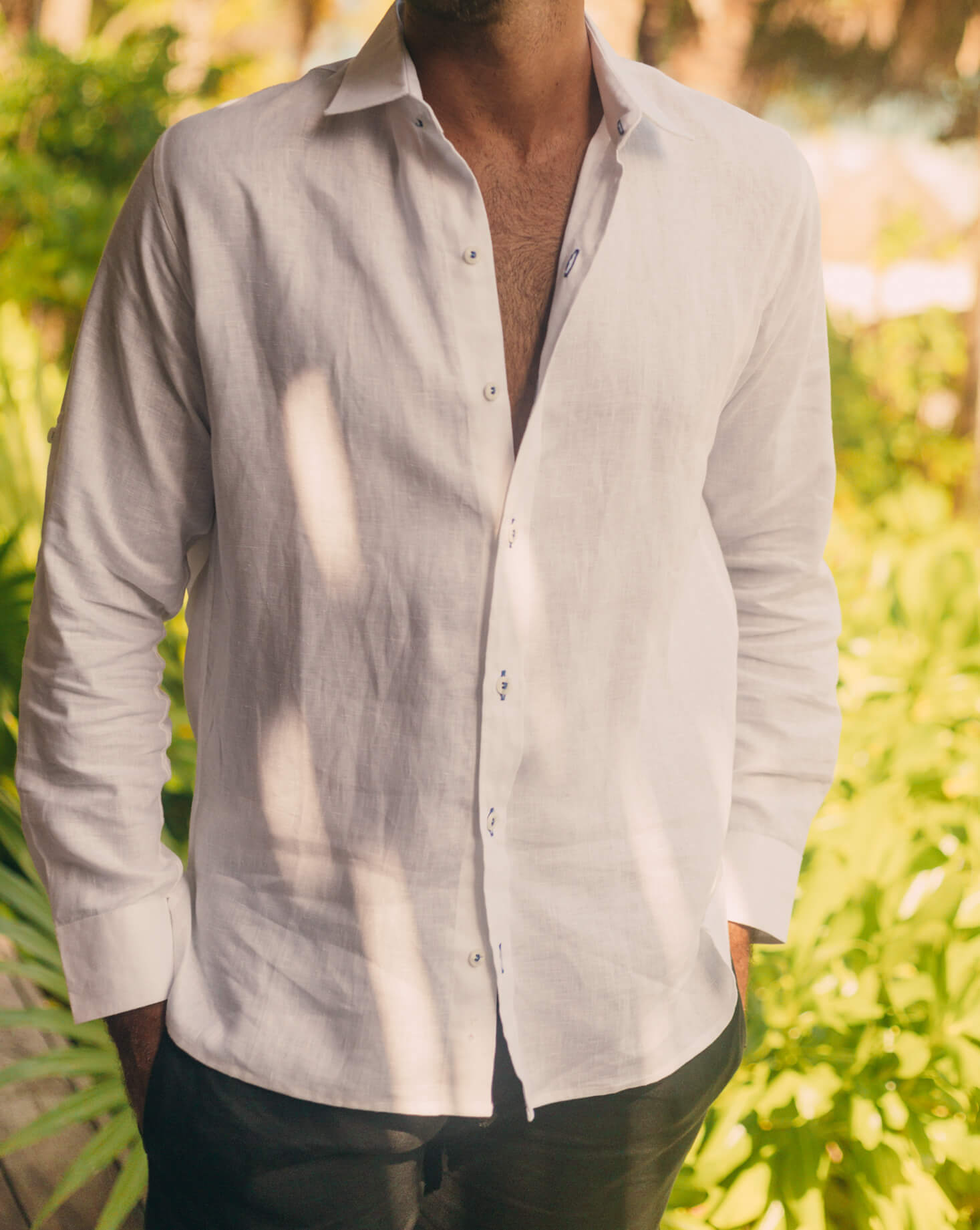 MALLORCA Linen Shirt - White/Royal Blue – CRASQI