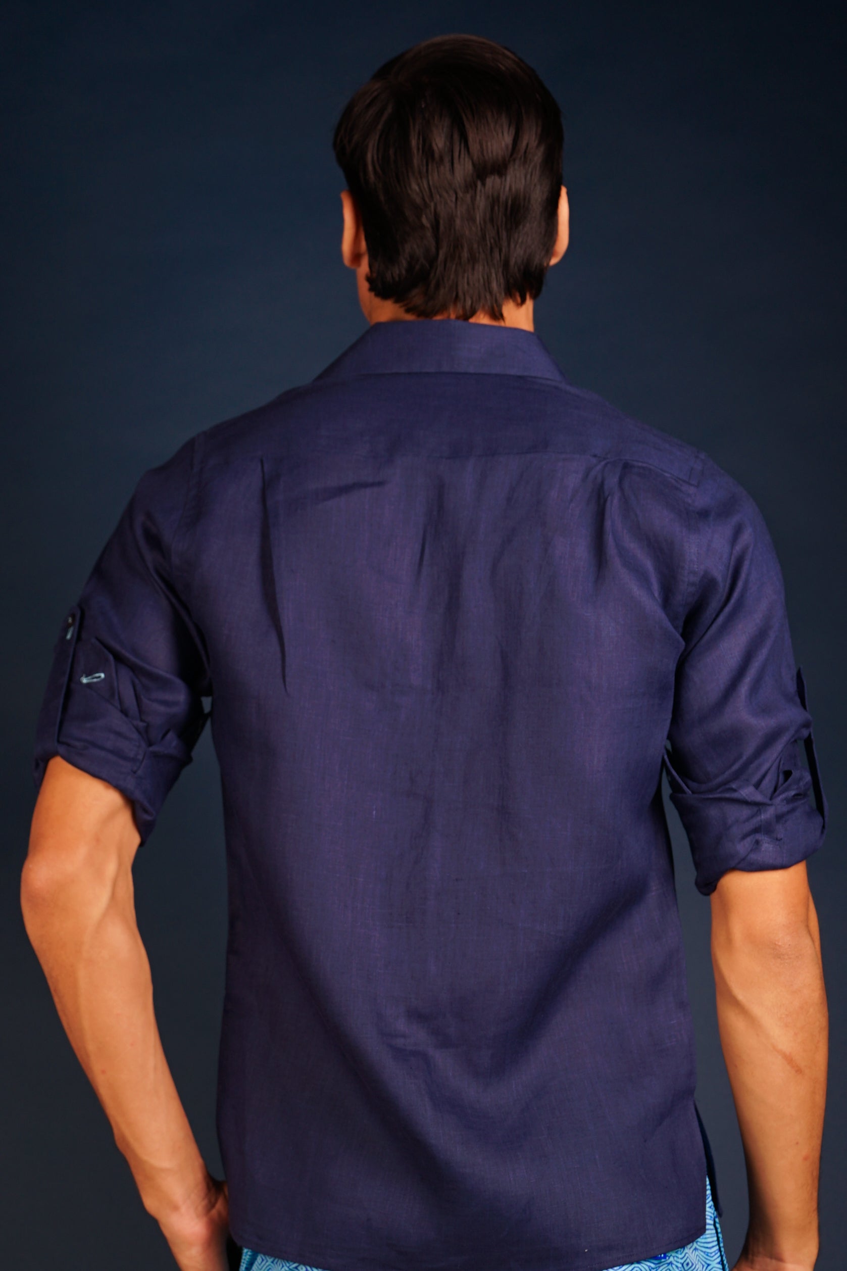 MALLORCA Linen Shirt - Navy Blue/Turquoise - CRASQI