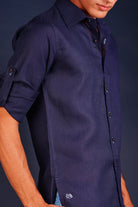 MALLORCA Linen Shirt - Navy Blue/Turquoise - CRASQI