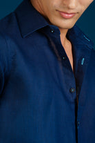 MALLORCA Linen Shirt - Navy Blue/Turquoise - CRASQI
