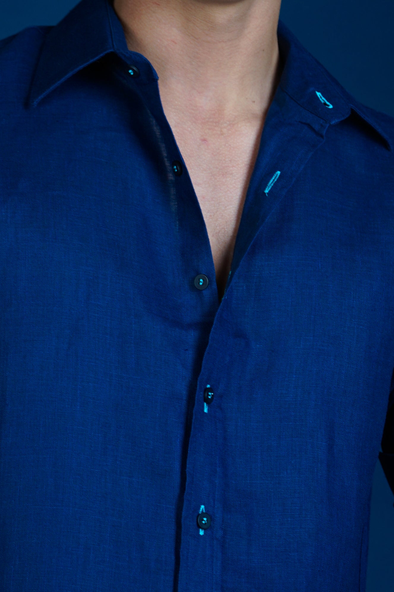 MALLORCA Linen Shirt - Navy Blue/Turquoise - CRASQI