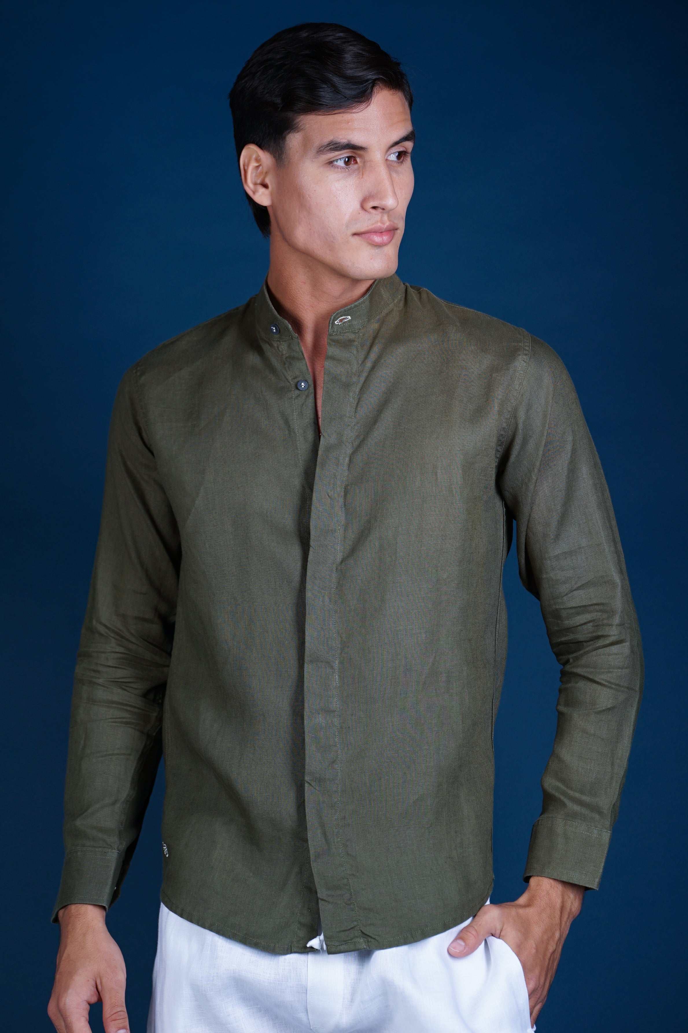 MENORCA Linen Shirt - Olive/Sage - CRASQI