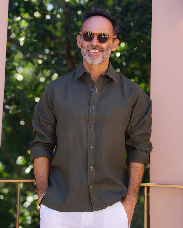 MALLORCA Linen Shirt - Olive/Sage - CRASQI