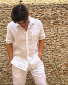 MARBELLA Linen Shirt - White/NEON YELLOW - CRASQI