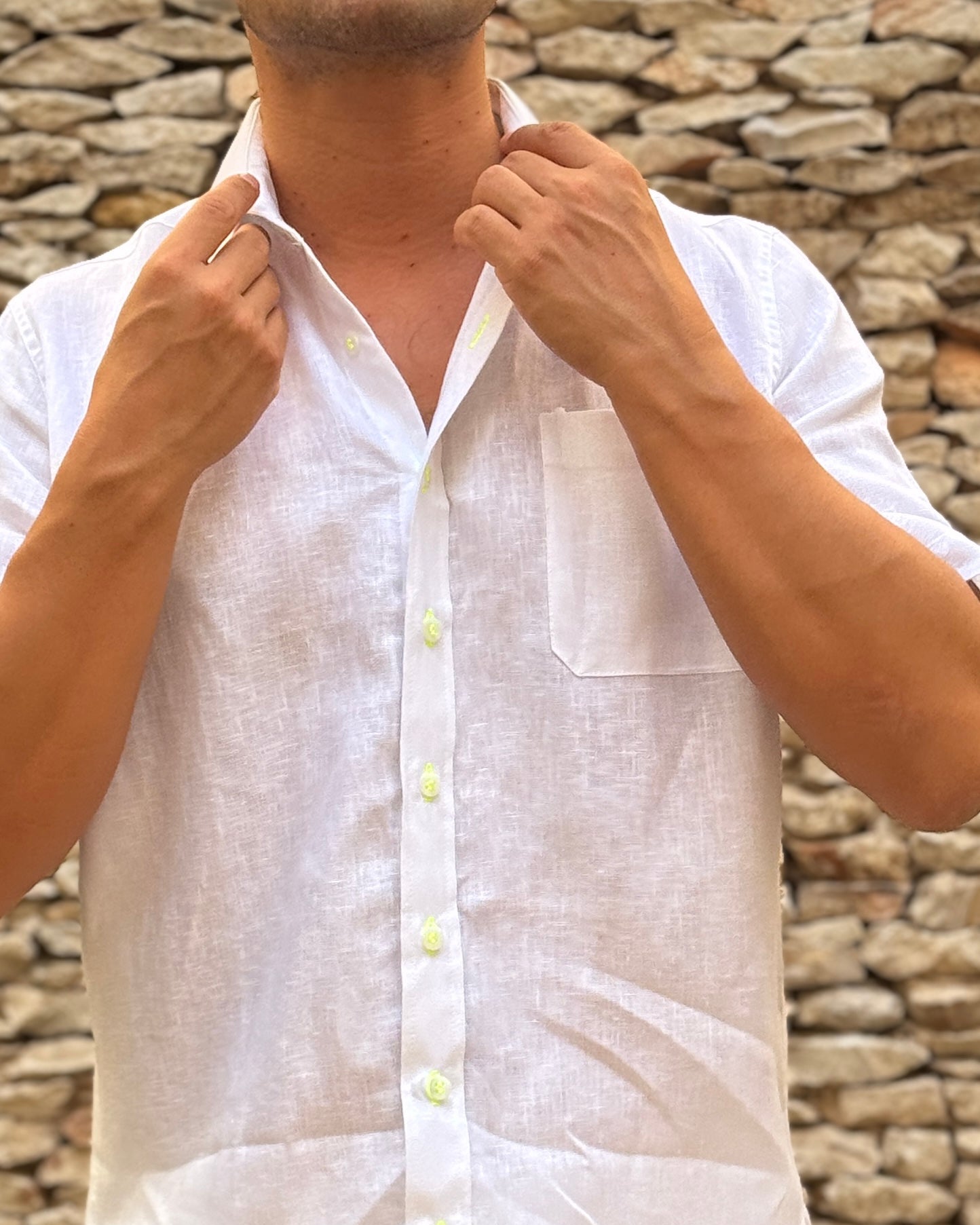 MARBELLA Linen Shirt - White/NEON YELLOW - CRASQI