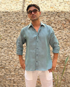 MALLORCA Linen Shirt - Dark Green/Light Blue/Navy - CRASQI