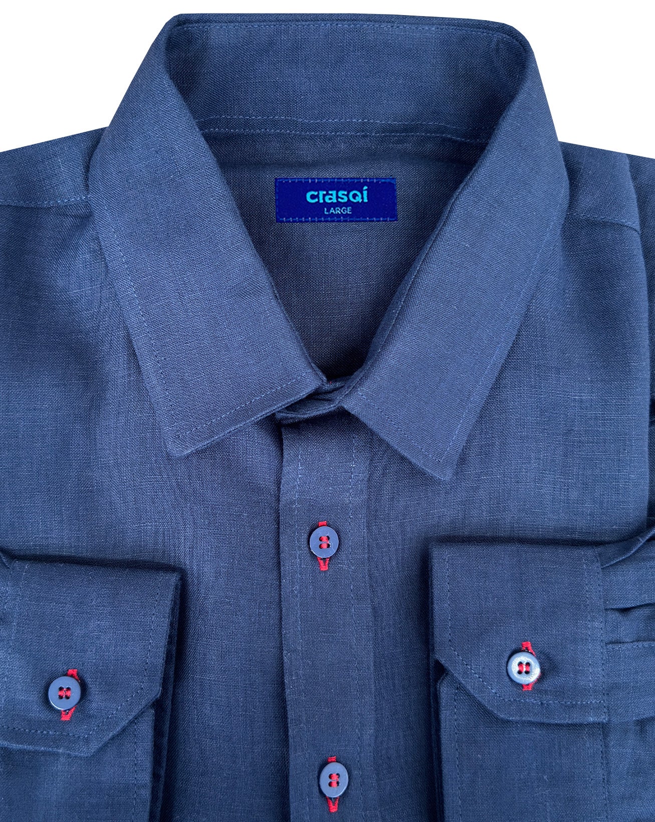 MALLORCA Linen Shirt - Navy Blue/Red - CRASQI