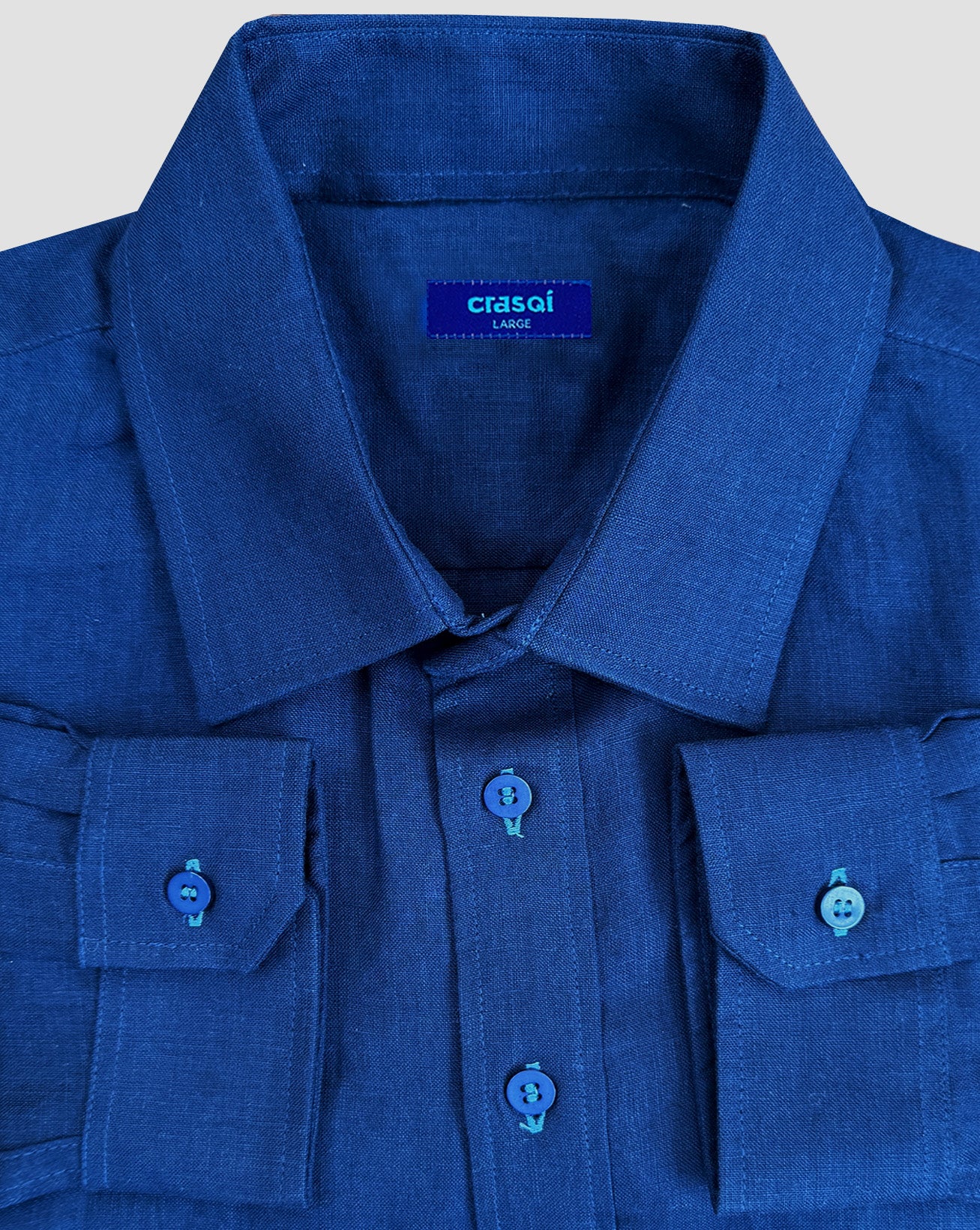 MALLORCA Linen Shirt - Navy Blue/Turquoise - CRASQI