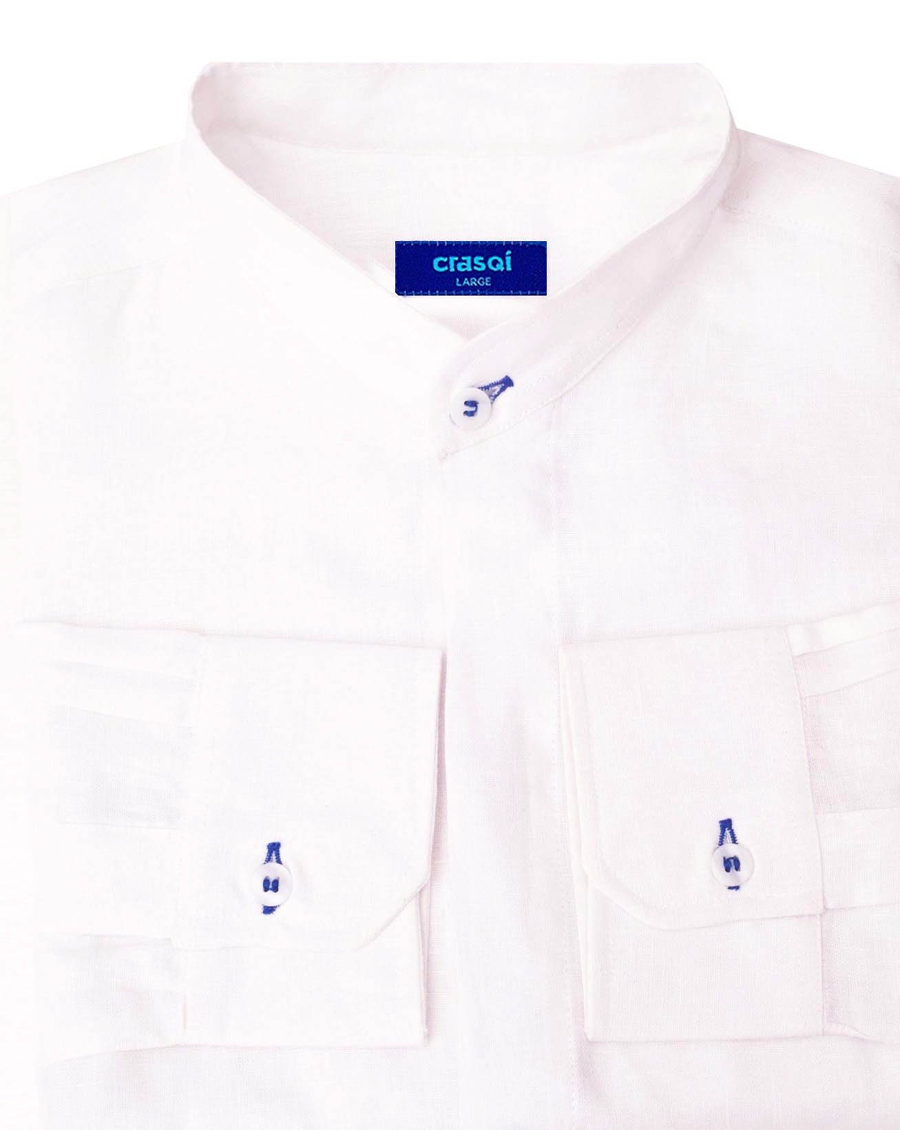 MENORCA Linen Shirt - White/Royal Blue – CRASQI