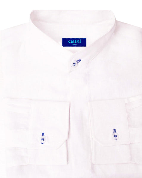 MENORCA Linen Shirt - White/Royal Blue – CRASQI