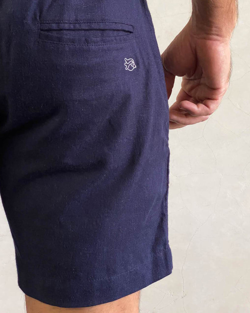 TODOS SANTOS  Linen Shorts - Navy Blue - CRASQI