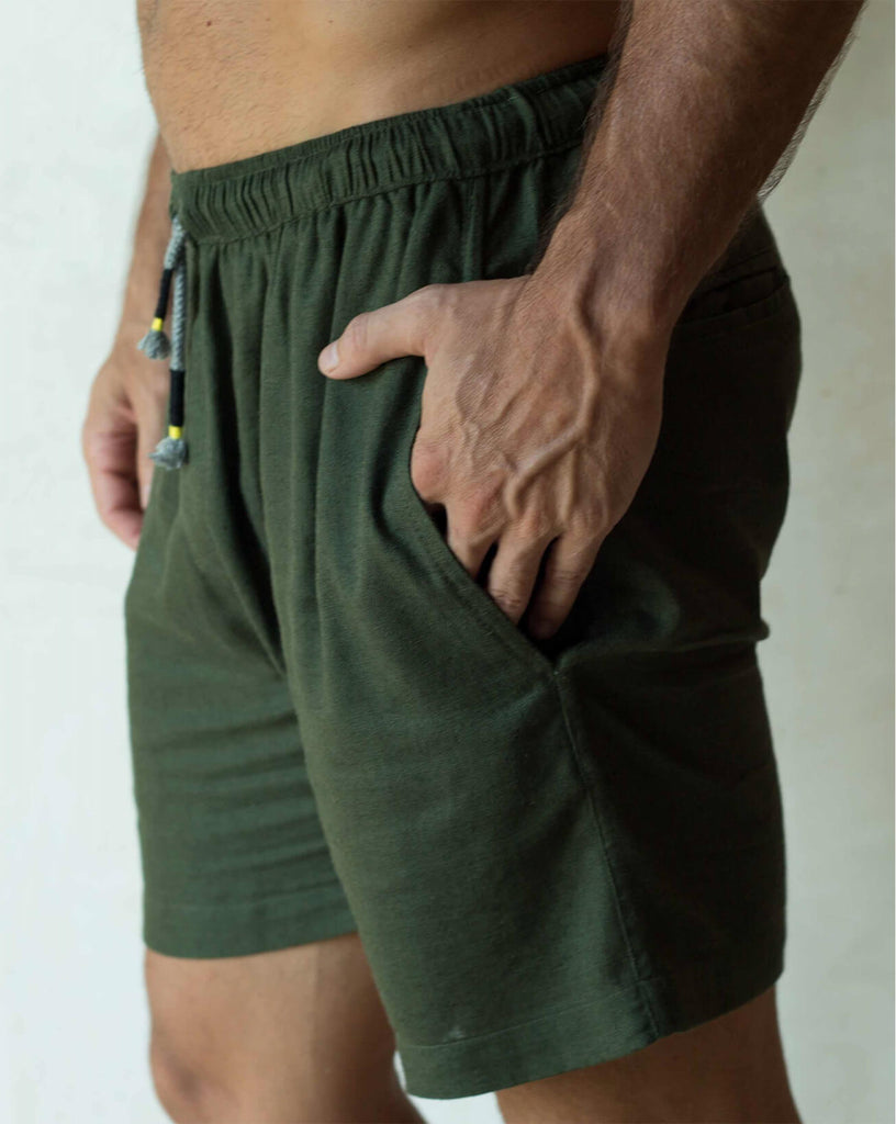 TODOS SANTOS  Linen Shorts - Green - CRASQI
