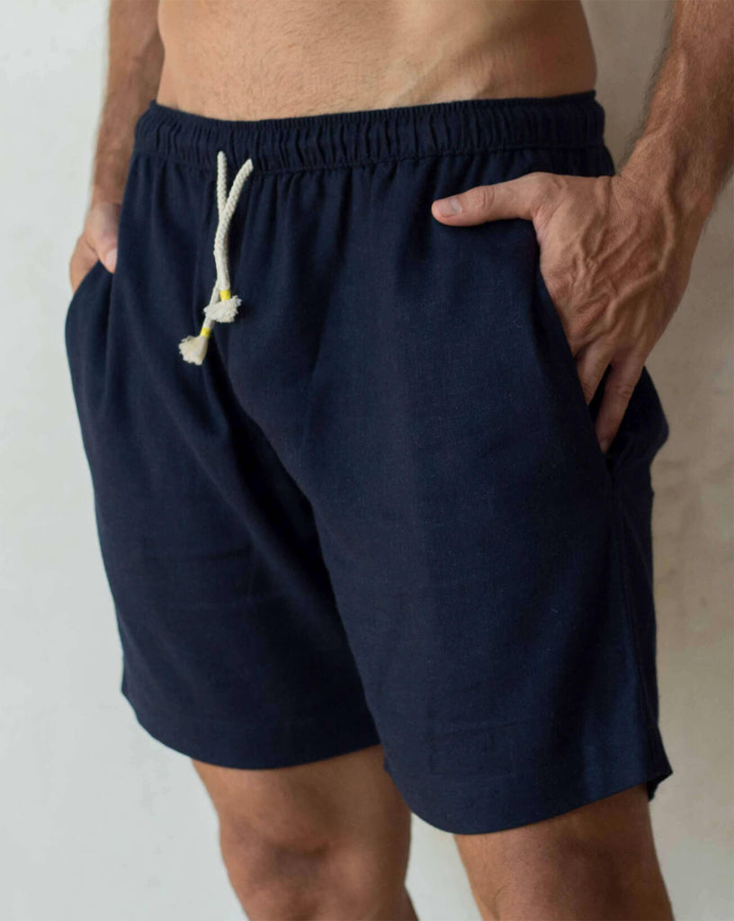 TODOS SANTOS  Linen Shorts - Navy Blue - CRASQI