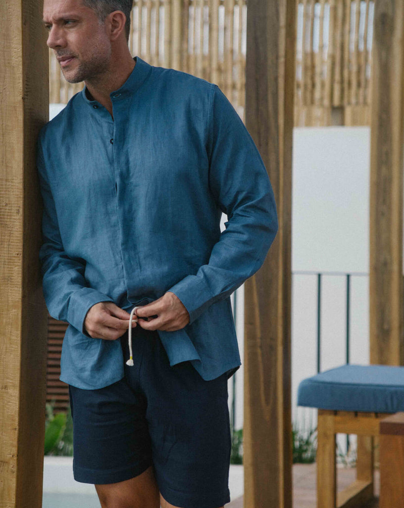 TODOS SANTOS  Linen Shorts - Navy Blue - CRASQI