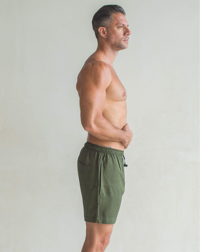 TODOS SANTOS  Linen Shorts - Green - CRASQI
