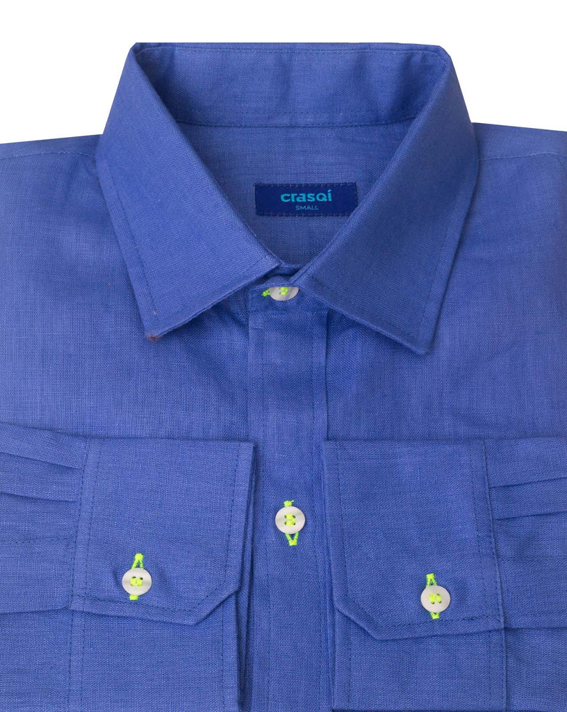 MALLORCA Linen Shirt - Blue Moon/Neon Yellow - CRASQI