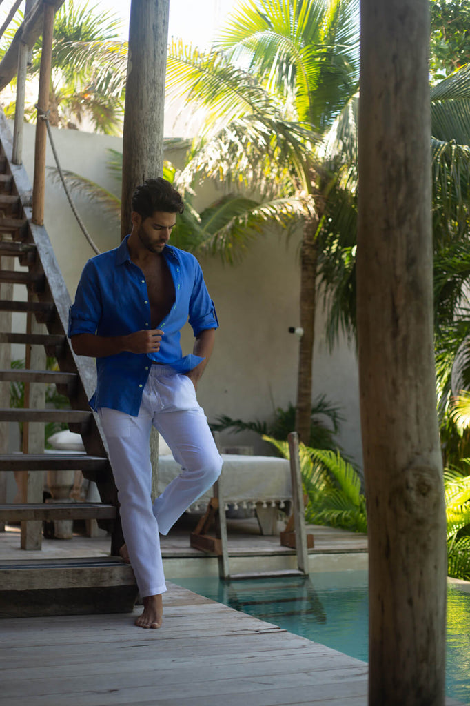 MALLORCA Linen Shirt - Blue Moon/Neon Yellow - CRASQI