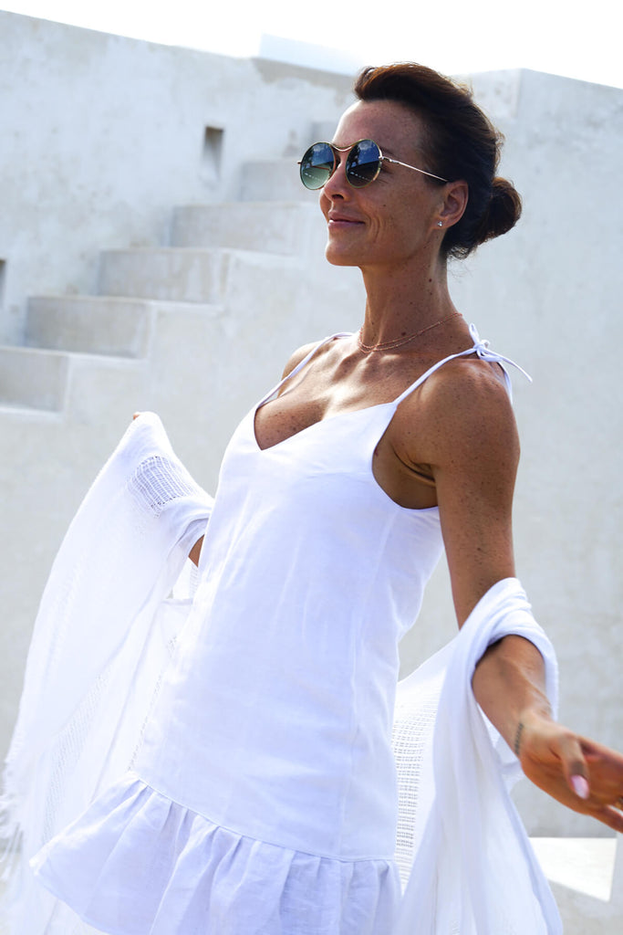 BORA-BORA Linen Dress - White - CRASQI