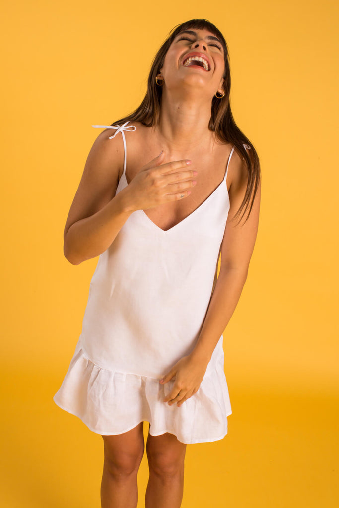 BORA-BORA Linen Dress - White - CRASQI