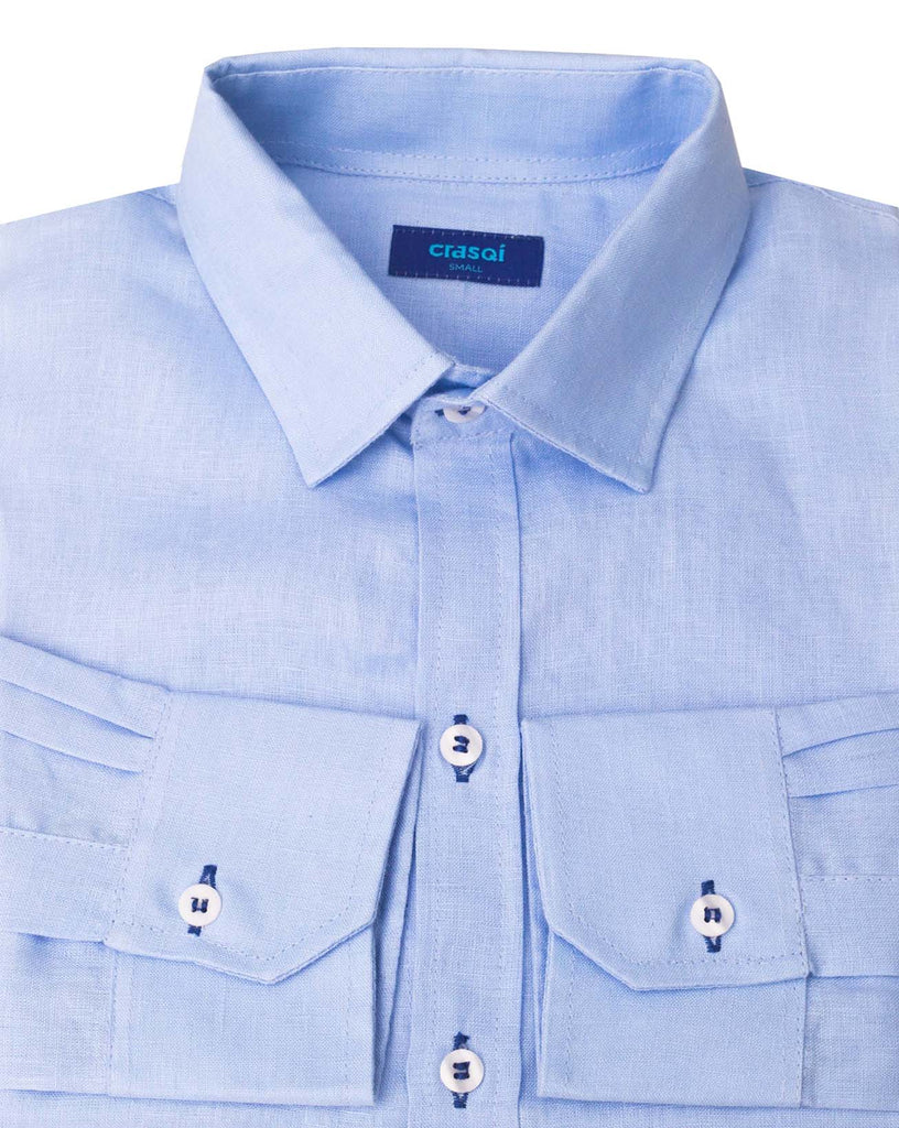 MALLORCA Linen Shirt - Blue Sky/Royal Blue - CRASQI