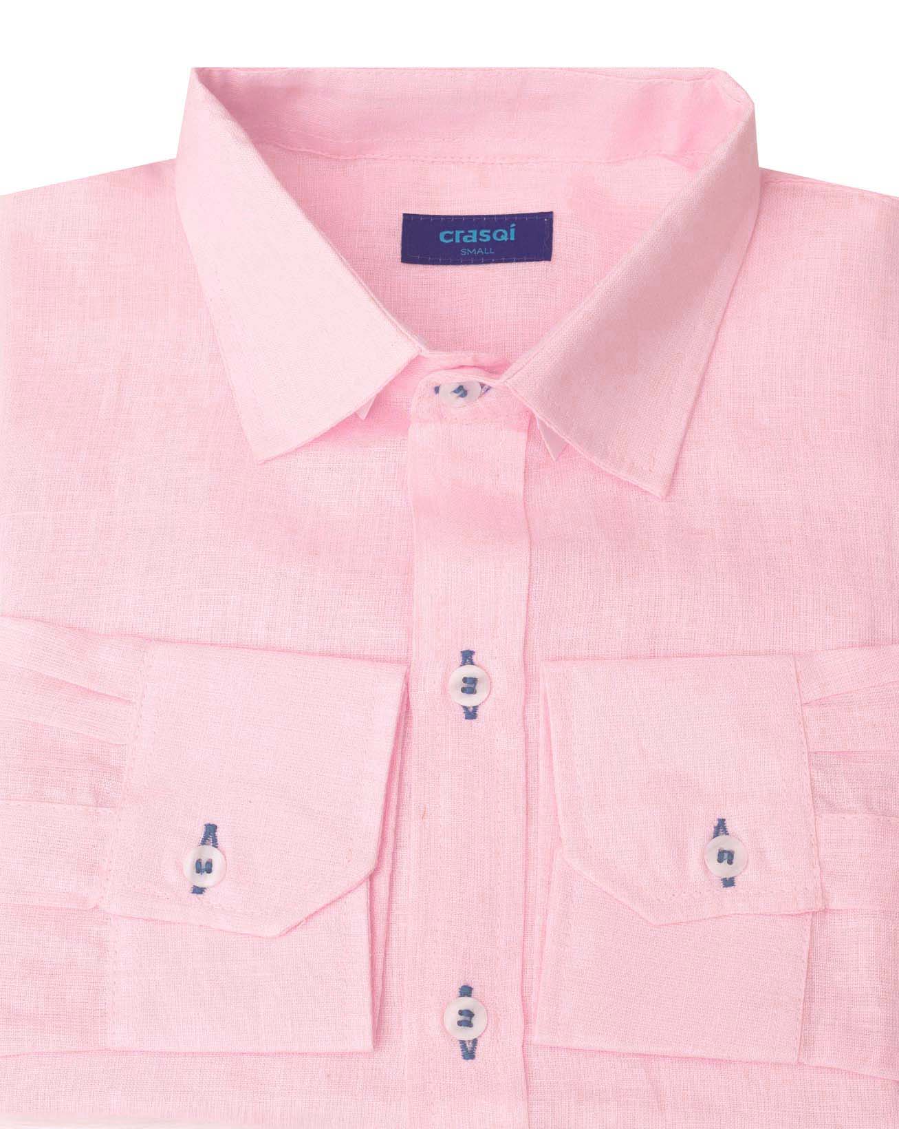 MALLORCA Linen Shirt - Light Pink/Blue - CRASQI