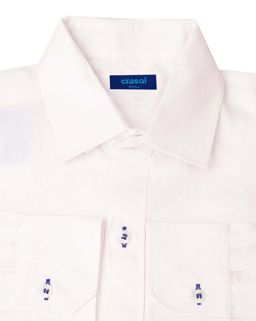 MALLORCA Linen Shirt - White/Royal Blue - CRASQI