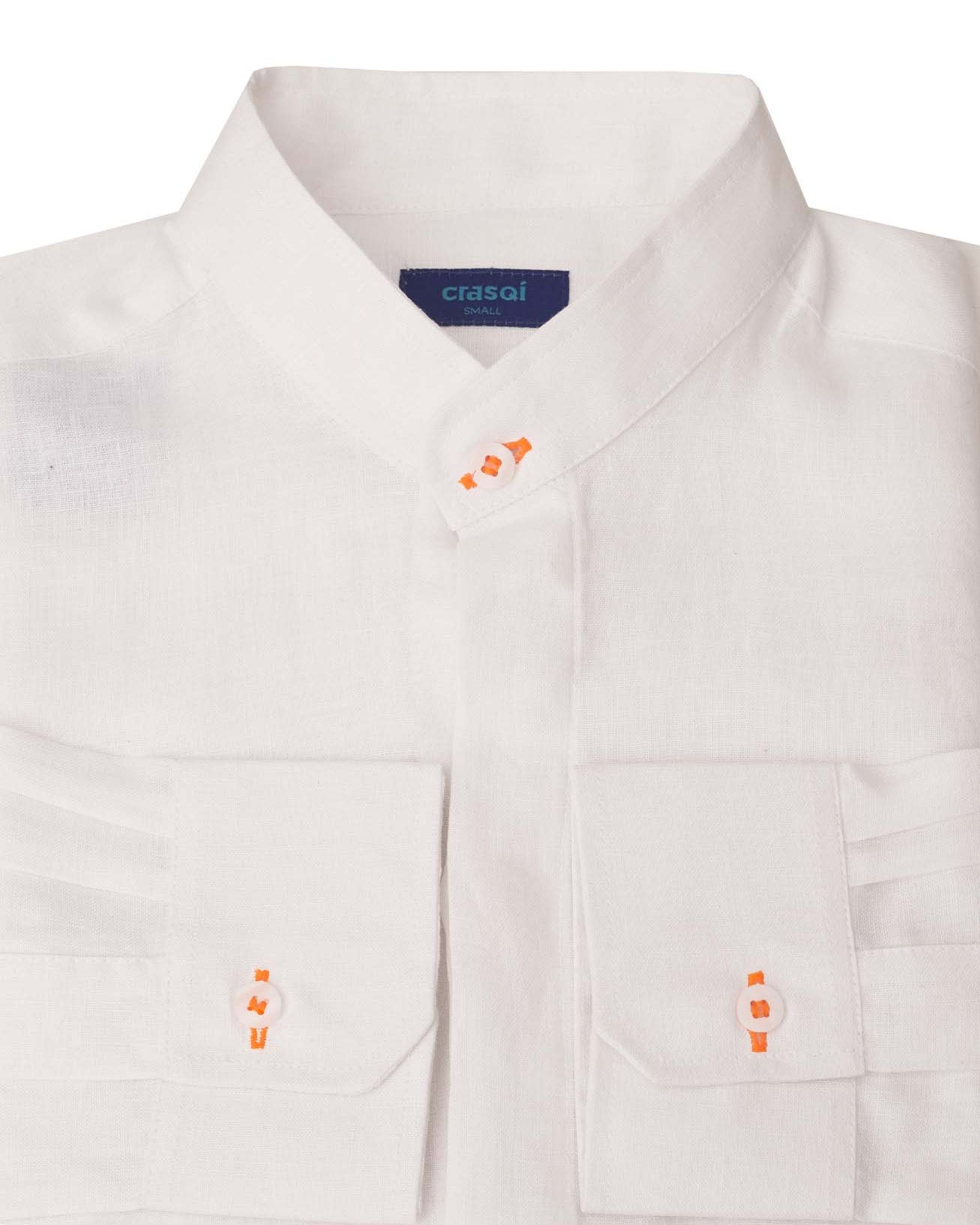 MENORCA Linen Shirt - White/Neon Orange - CRASQI